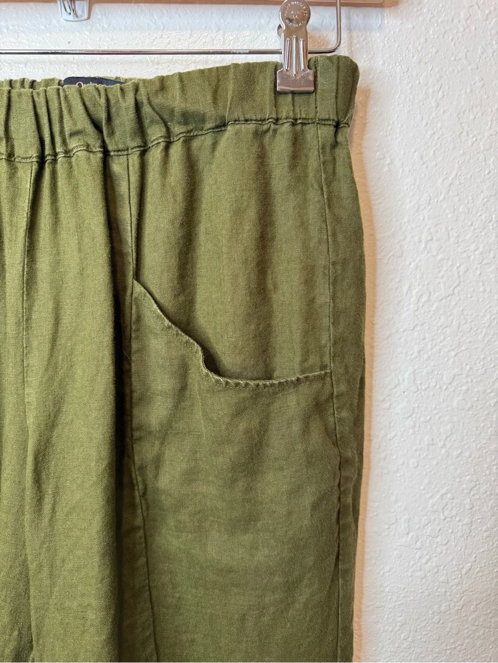 Quince Women's Martini Olive Green Linen Casual Pants Elastic Waist Size S